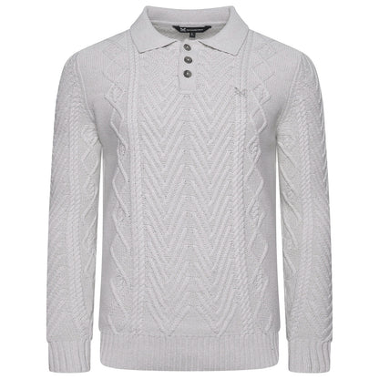 Crew Clothing Company Men's Cable Knit Button Neck Jumper | 6 Colours | XS–3XL - Collar Detail - QHA UK