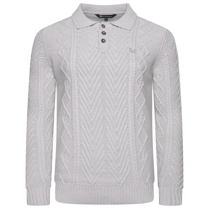 Crew Clothing Company Men's Cable Knit Button Neck Jumper | 6 Colours | XS–3XL - Collar Detail - QHA UK