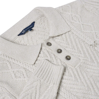Crew Clothing Company Men's Cable Knit Button Neck Jumper | 6 Colours | XS–3XL - Collar Detail - QHA UK