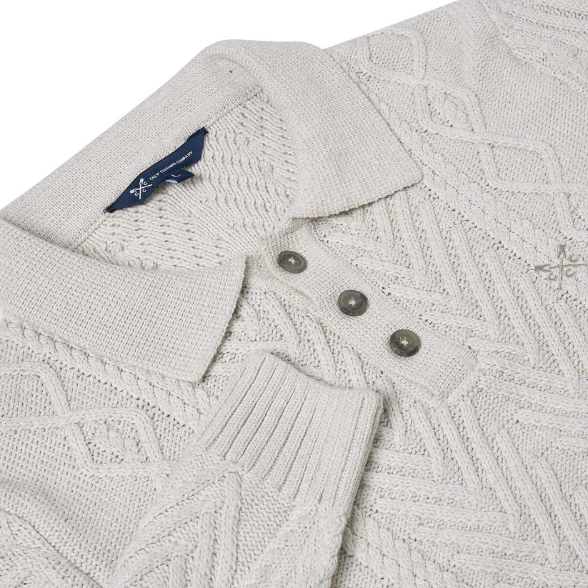 Crew Clothing Company Men's Cable Knit Button Neck Jumper | 6 Colours | XS–3XL - Collar Detail - QHA UK