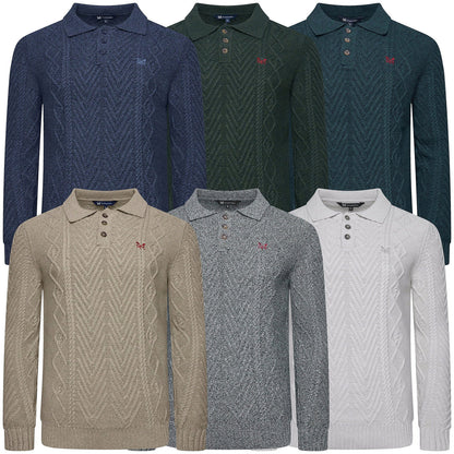 Crew Clothing Company Men's Cable Knit Button Neck Jumper | 6 Colours | XS–3XL - Collar Detail - QHA UK