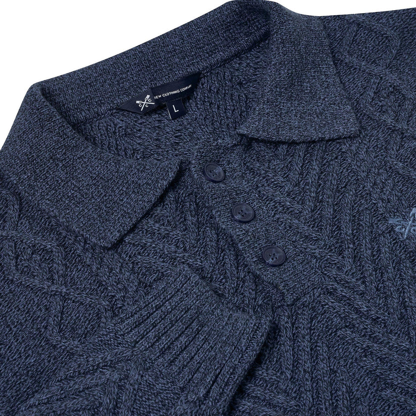 Crew Clothing Company Cable Knit Button Neck Jumper Recycled Cotton - QHA UK