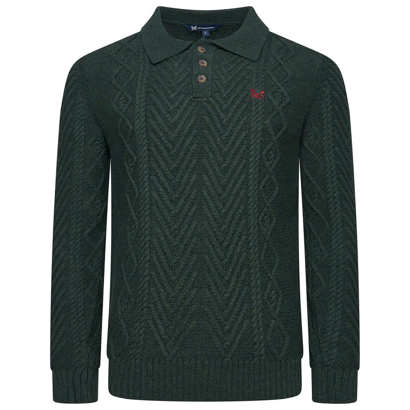 Crew Clothing Company Cable Knit Button Neck Jumper Recycled Cotton - QHA UK