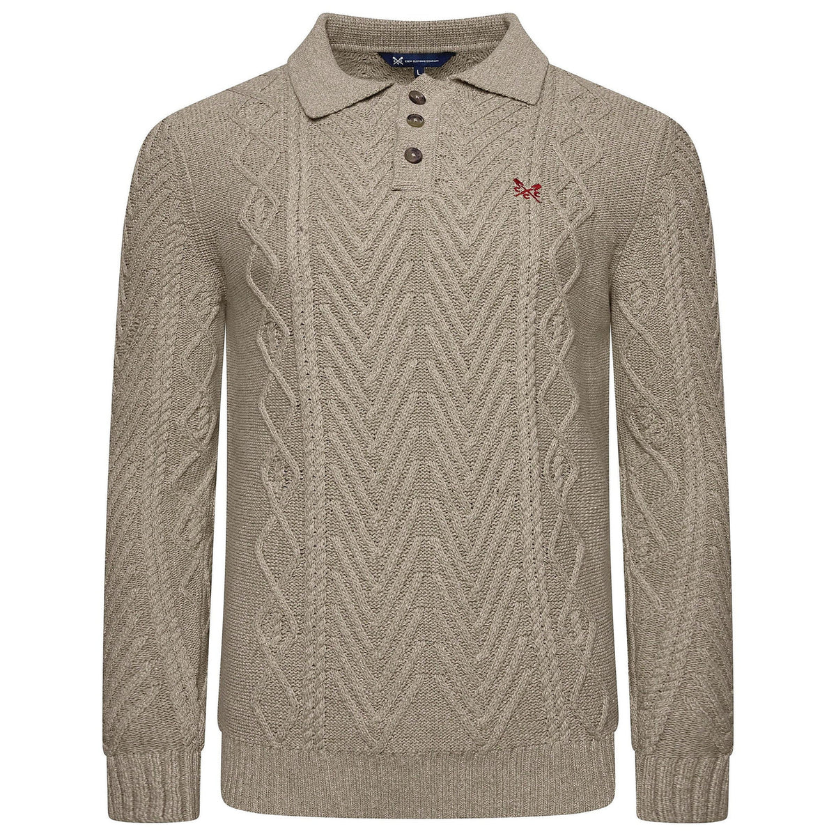 Crew Clothing Company Cable Knit Button Neck Jumper Recycled Cotton - QHA UK