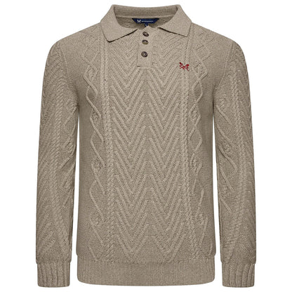 Crew Clothing Company Cable Knit Button Neck Jumper Recycled Cotton - QHA UK