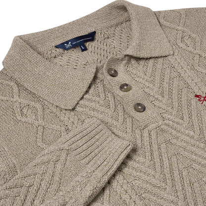 Crew Clothing Company Cable Knit Button Neck Jumper Recycled Cotton - QHA UK