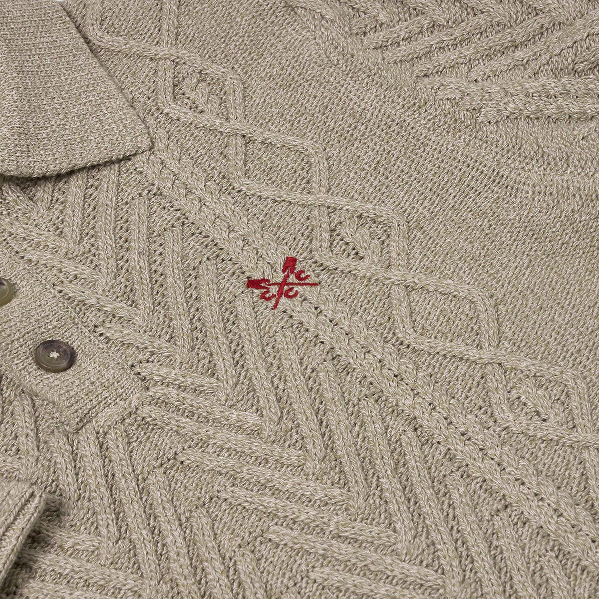 Crew Clothing Company Cable Knit Button Neck Jumper Recycled Cotton - QHA UK