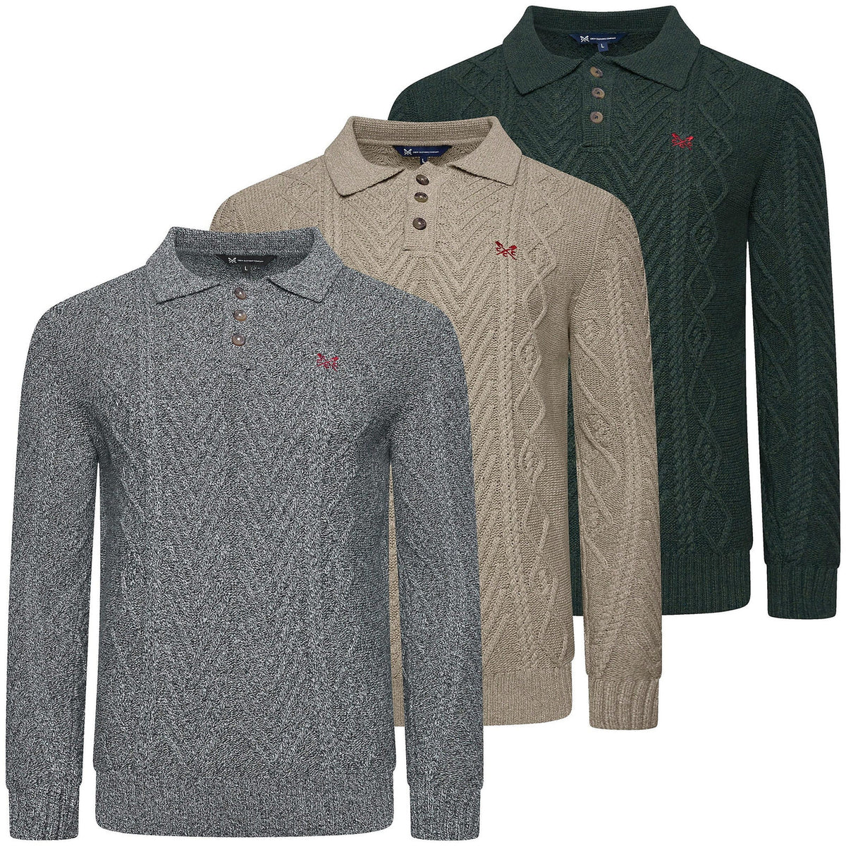 Crew Clothing Company Cable Knit Button Neck Jumper Recycled Cotton - QHA UK
