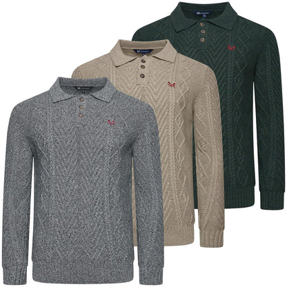 Crew Clothing Company Cable Knit Button Neck Jumper Recycled Cotton - QHA UK