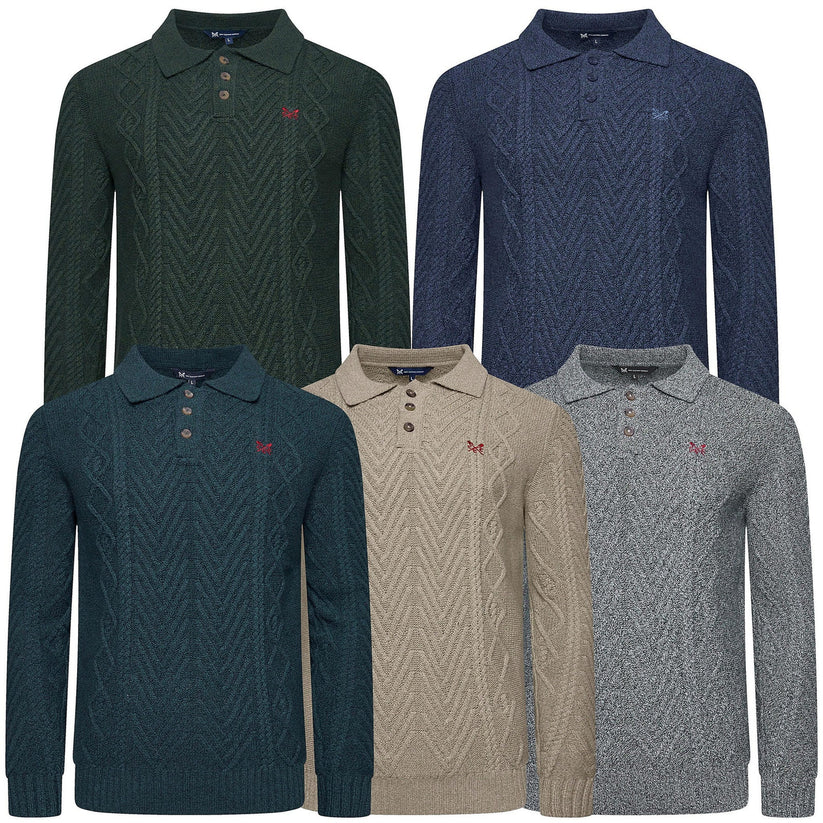 Crew Clothing Company Cable Knit Button Neck Jumper Recycled Cotton - QHA UK