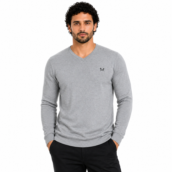 Crew Clothing Mens V Neck Jumper Cotton Knit Sweater Casual Regular Fi - QHA UK