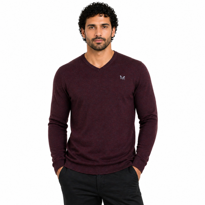 Crew Clothing Mens V Neck Jumper Cotton Knit Sweater Casual Regular Fi - Collar Detail - QHA UK