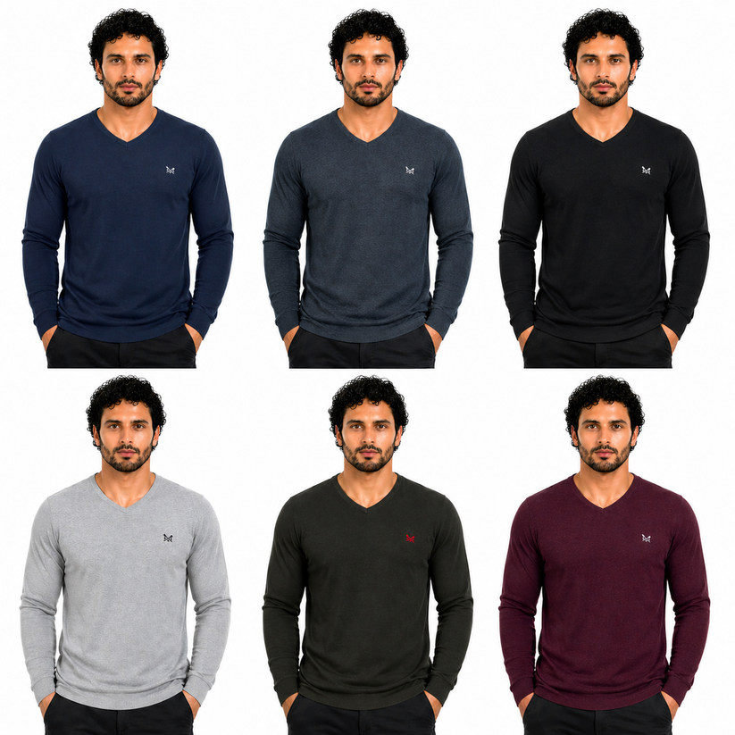 Crew Clothing Mens V Neck Jumper Cotton Knit Sweater Casual Regular Fi - Collar Detail - QHA UK