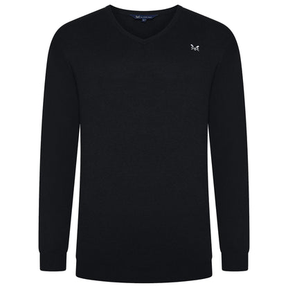 Crew Clothing Mens V Neck Jumper Cotton Knit Sweater Casual Regular Fi - Collar Detail - QHA UK