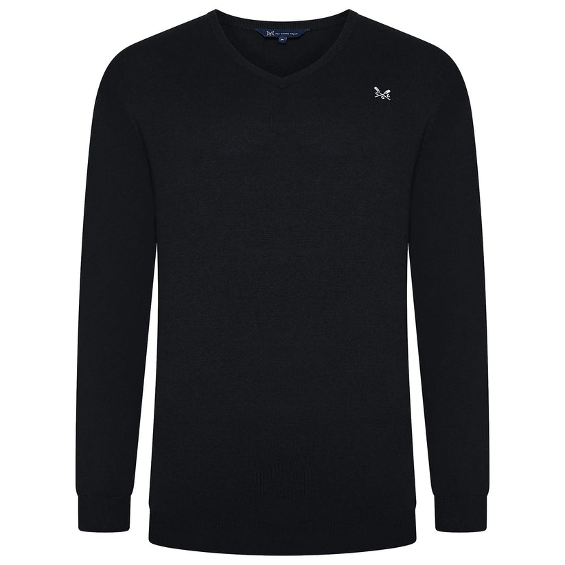 Crew Clothing Mens V Neck Jumper Cotton Knit Sweater Casual Regular Fi - Collar Detail - QHA UK