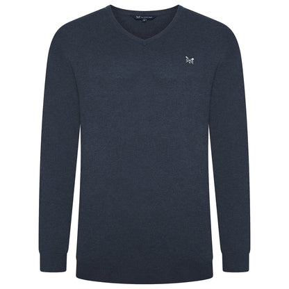Crew Clothing Mens V Neck Jumper Cotton Knit Sweater Casual Regular Fi - Collar Detail - QHA UK