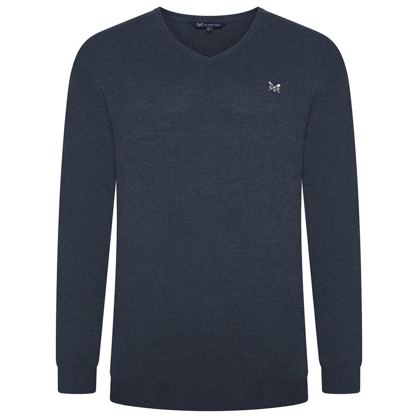 Crew Clothing Mens V Neck Jumper Cotton Knit Sweater Casual Regular Fi - Collar Detail - QHA UK