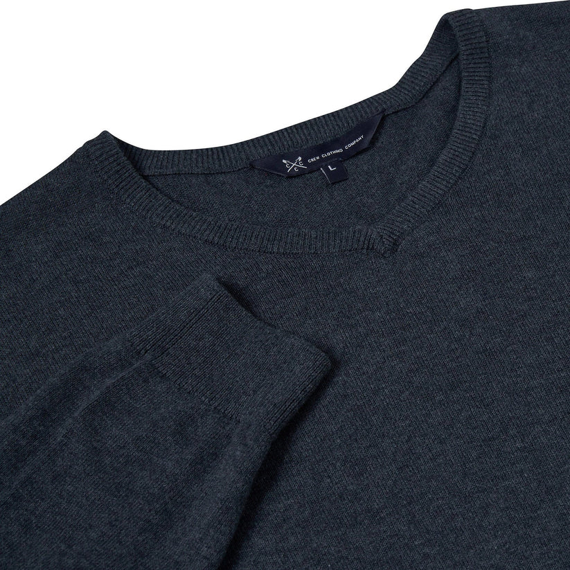 Crew Clothing Mens V Neck Jumper Cotton Knit Sweater Casual Regular Fi - Collar Detail - QHA UK