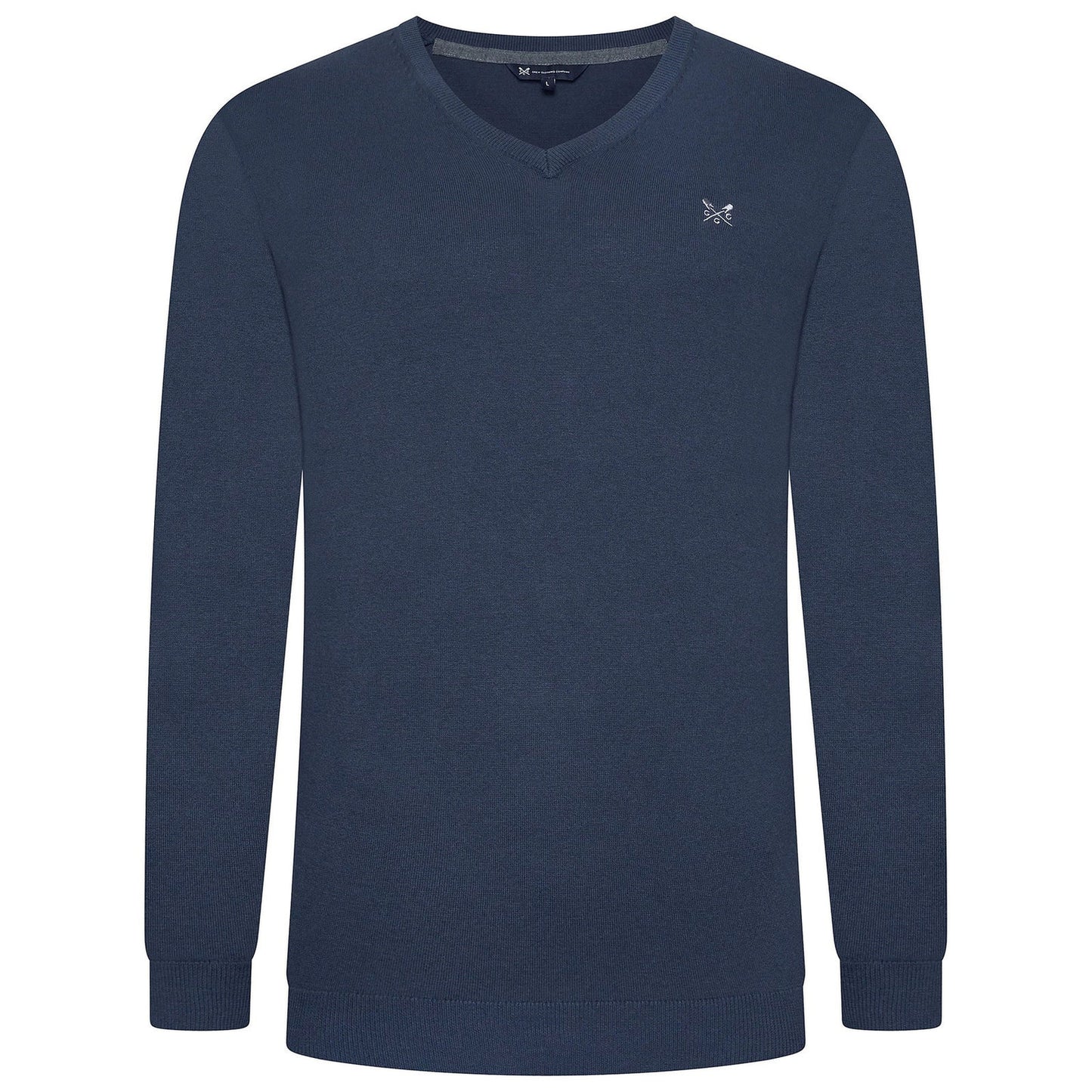 Crew Clothing Mens V Neck Jumper Cotton Knit Sweater Casual Regular Fi - Sleeve Detail - QHA UK