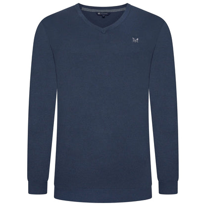 Crew Clothing Mens V Neck Jumper Cotton Knit Sweater Casual Regular Fi - Sleeve Detail - QHA UK