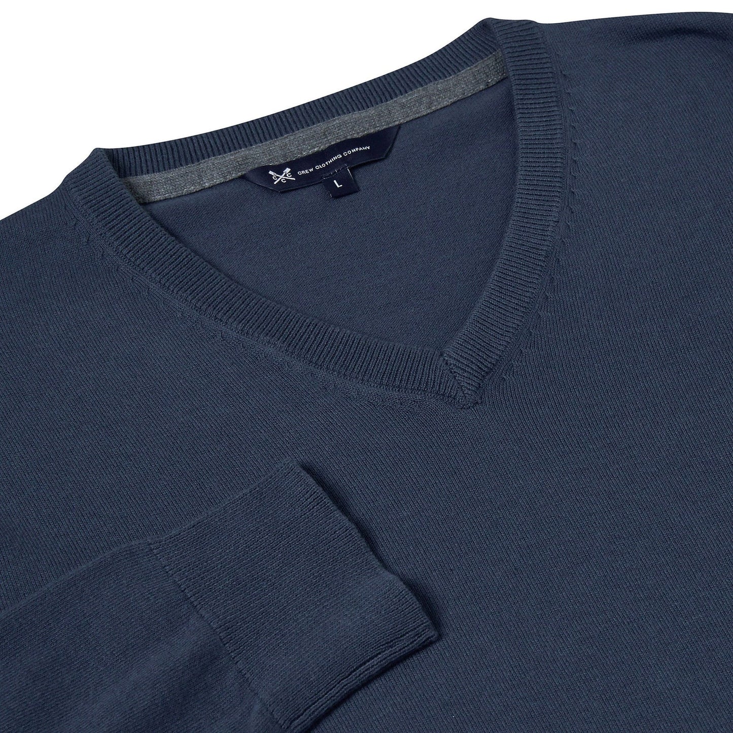 Crew Clothing Mens V Neck Jumper Cotton Knit Sweater Casual Regular Fi - Collar Detail - QHA UK