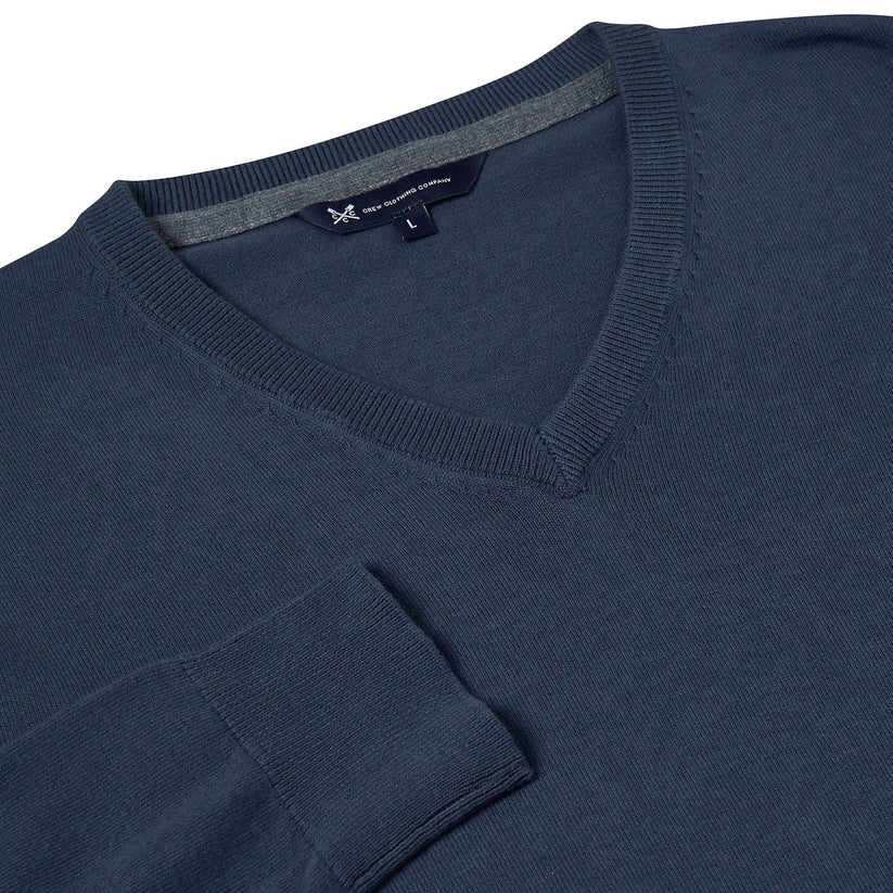 Crew Clothing Mens V Neck Jumper Cotton Knit Sweater Casual Regular Fi - Collar Detail - QHA UK