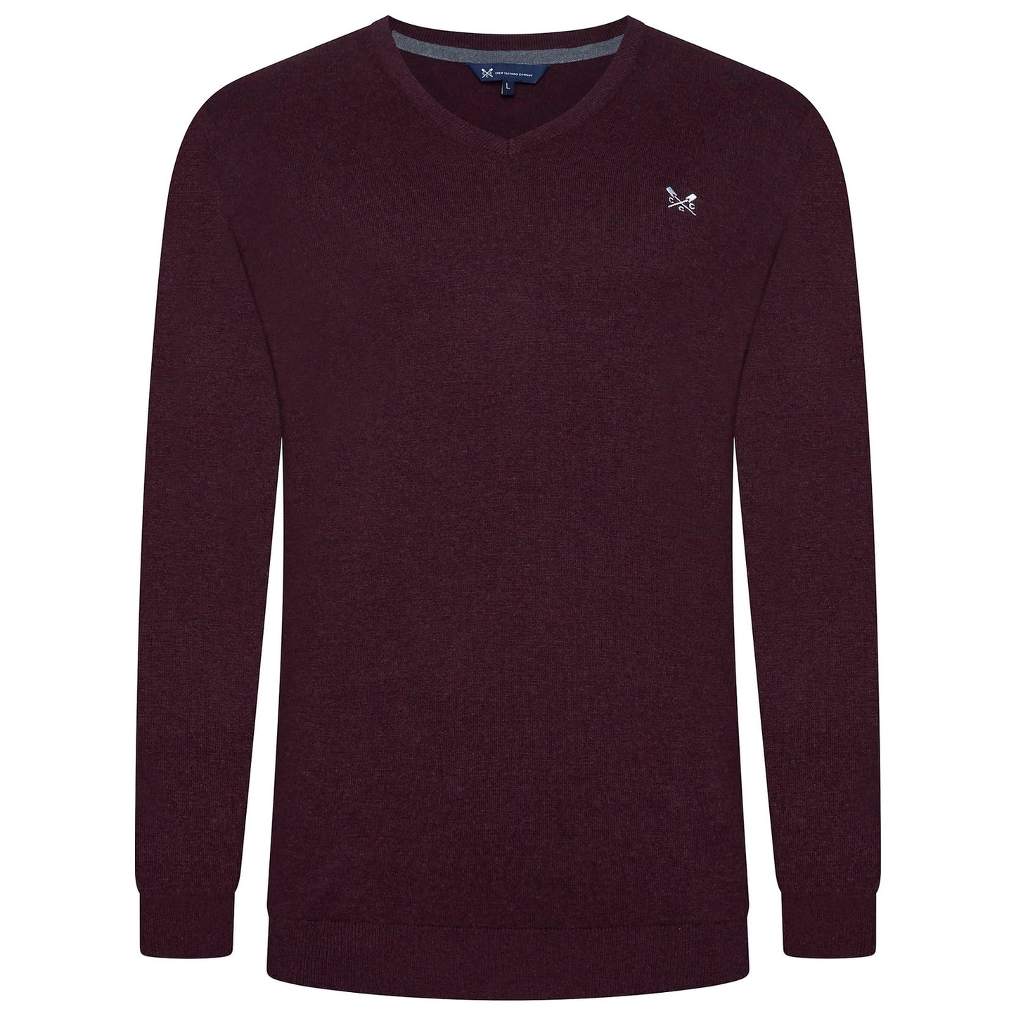 Crew Clothing Mens V Neck Jumper Cotton Knit Sweater Casual Regular Fi - Logo Detail - QHA UK