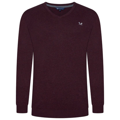 Crew Clothing Mens V Neck Jumper Cotton Knit Sweater Casual Regular Fi - Logo Detail - QHA UK