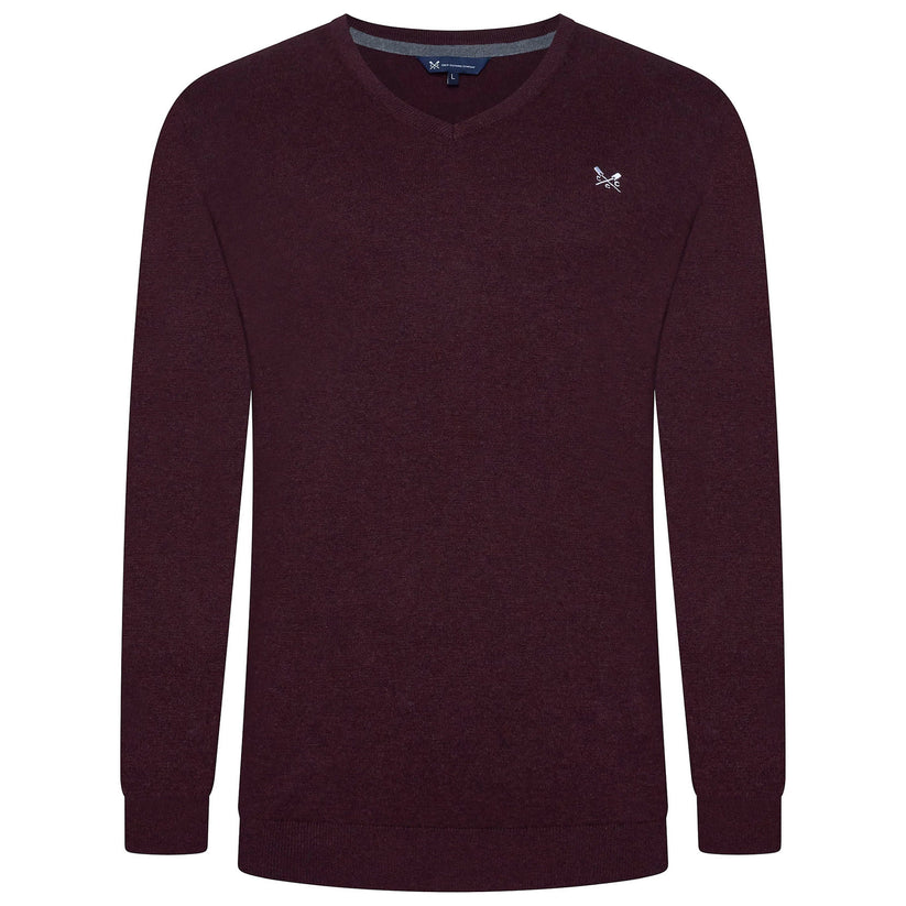 Crew Clothing Mens V Neck Jumper Cotton Knit Sweater Casual Regular Fi - Logo Detail - QHA UK
