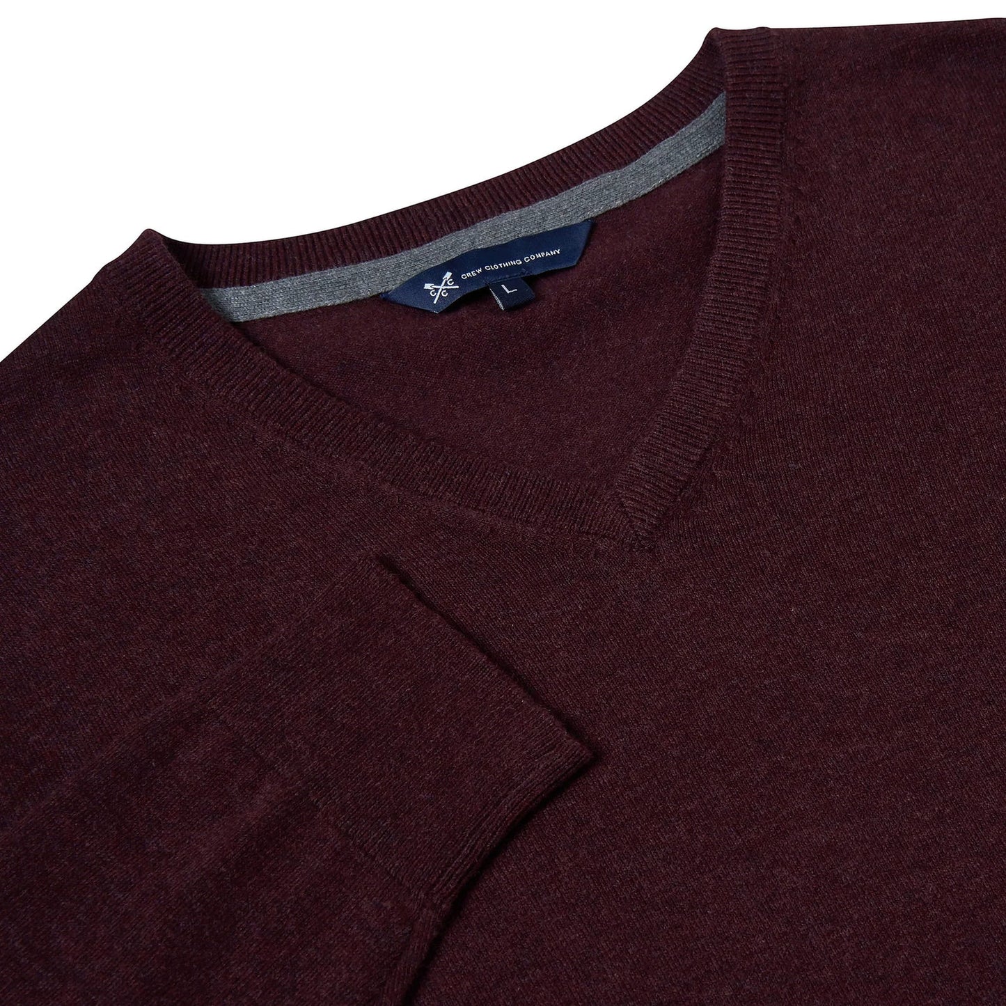 Crew Clothing Mens V Neck Jumper Cotton Knit Sweater Casual Regular Fi - Collar Detail - QHA UK