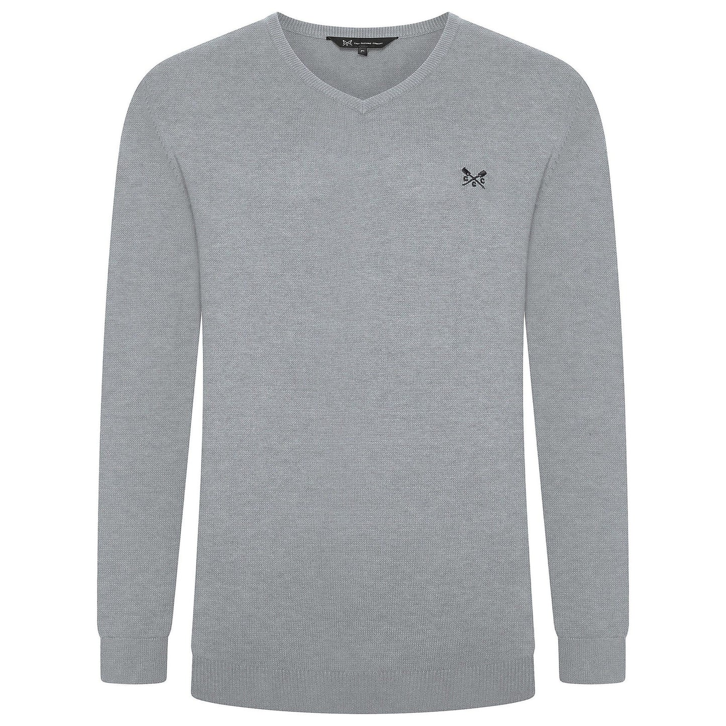 Crew Clothing Mens V Neck Jumper Cotton Knit Sweater Casual Regular Fi - Logo Detail - QHA UK