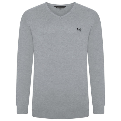 Crew Clothing Mens V Neck Jumper Cotton Knit Sweater Casual Regular Fi - Logo Detail - QHA UK