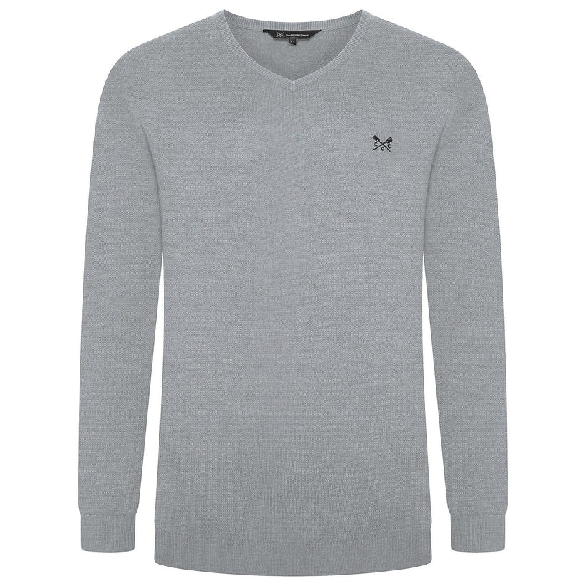 Crew Clothing Mens V Neck Jumper Cotton Knit Sweater Casual Regular Fi - Logo Detail - QHA UK