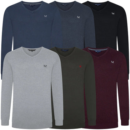 Crew Clothing Mens V Neck Jumper Cotton Knit Sweater Casual Regular Fi - Collar Detail - QHA UK