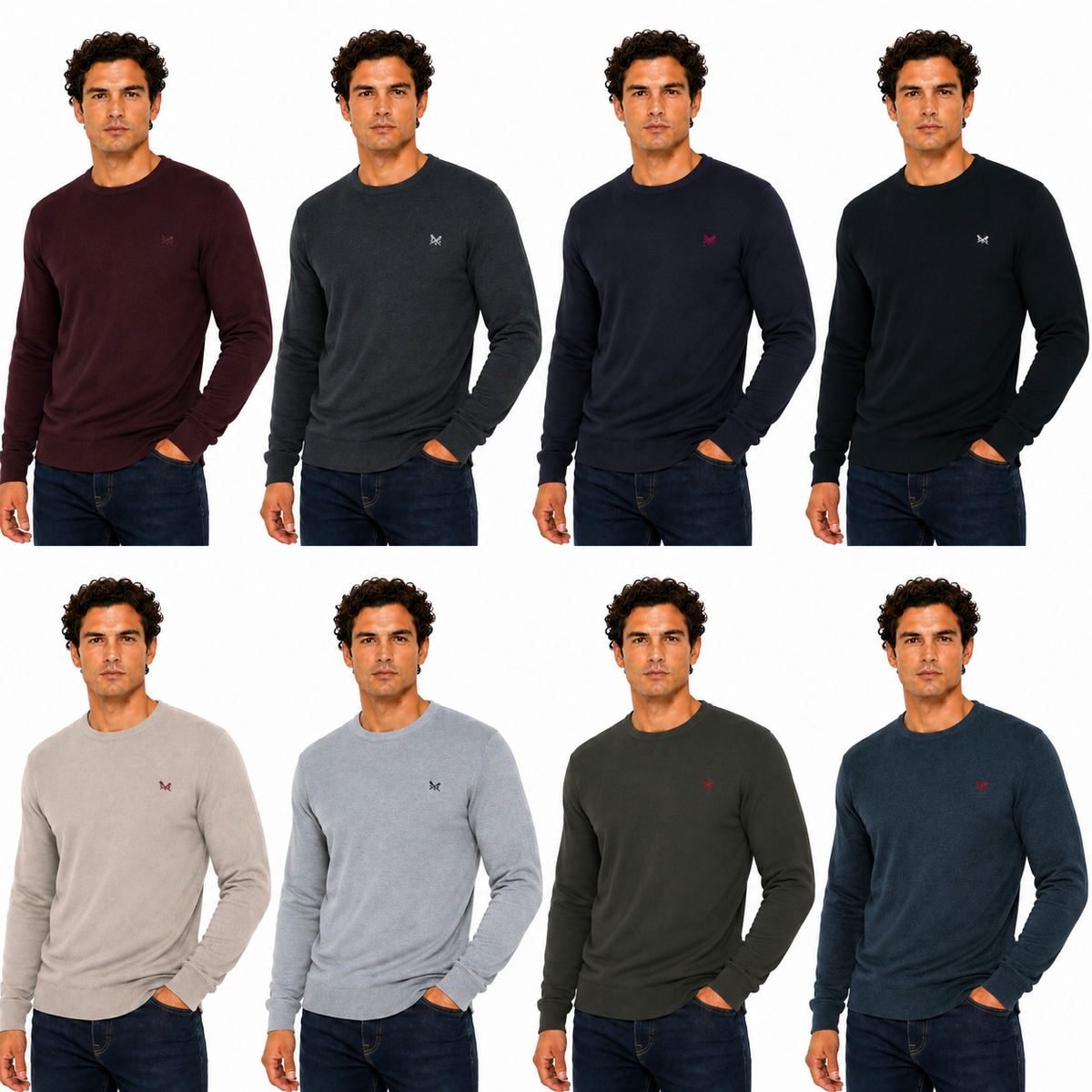 Crew Clothing Men's Cotton Crew Neck Jumper | Random Colour | XS–3XL - Collar Detail - QHA UK