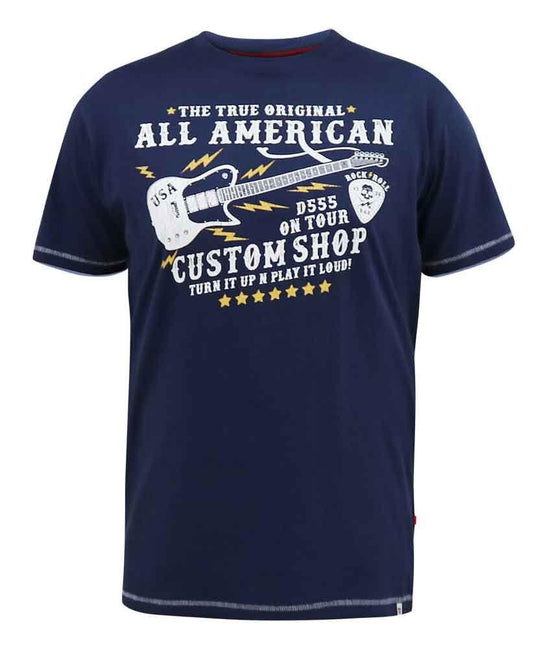 D555 Men's BRONTE All American Guitar Printed T-Shirt in Navy 2XL to 6 - QHA UK