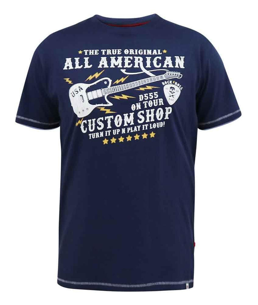 D555 Men's BRONTE All American Guitar Printed T-Shirt in Navy 2XL to 6 - QHA UK