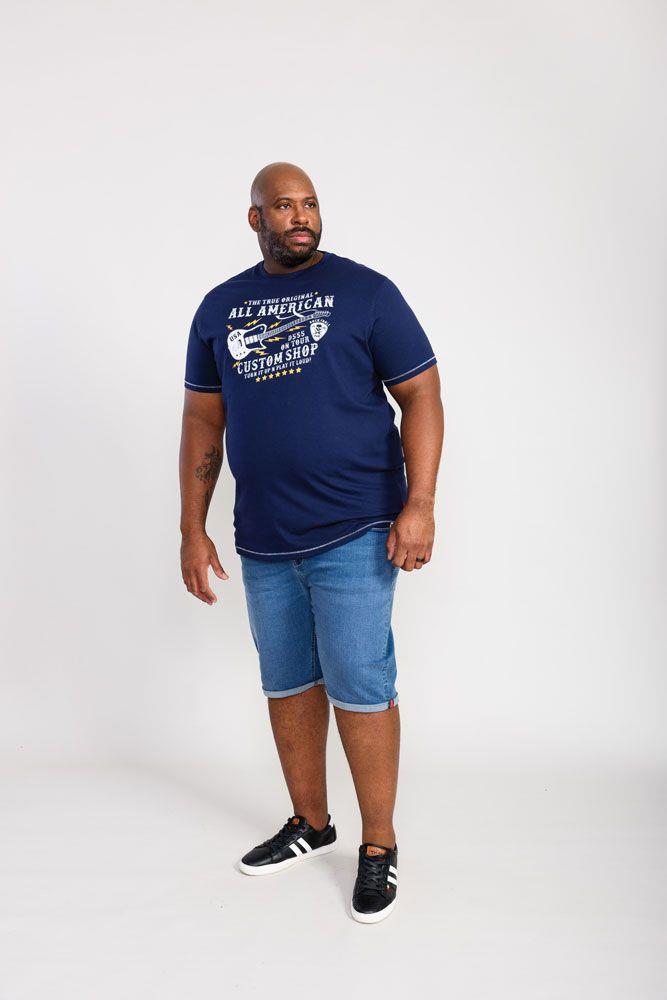 D555 Men's BRONTE All American Guitar Printed T-Shirt in Navy 2XL to 6 - QHA UK