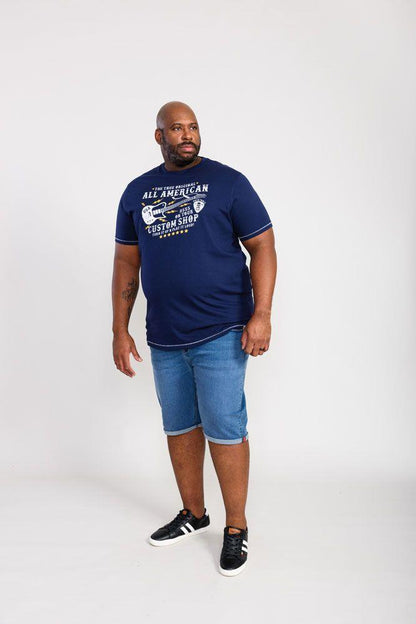 D555 Men's BRONTE All American Guitar Printed T-Shirt in Navy 2XL to 6 - QHA UK