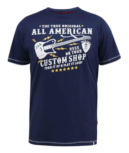 D555 Men's BRONTE All American Guitar Printed T-Shirt in Navy 2XL to 6 - QHA UK