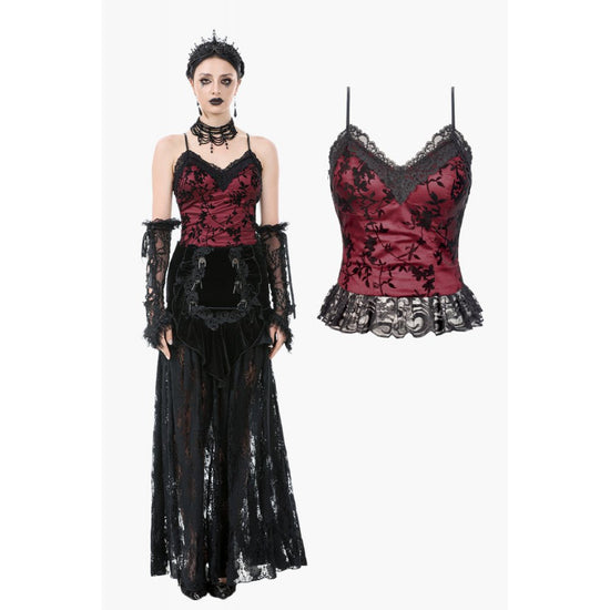 Dark in Love Women's Gothic Camisole Top Althea Lace-Trimmed Velvet - QHA UK