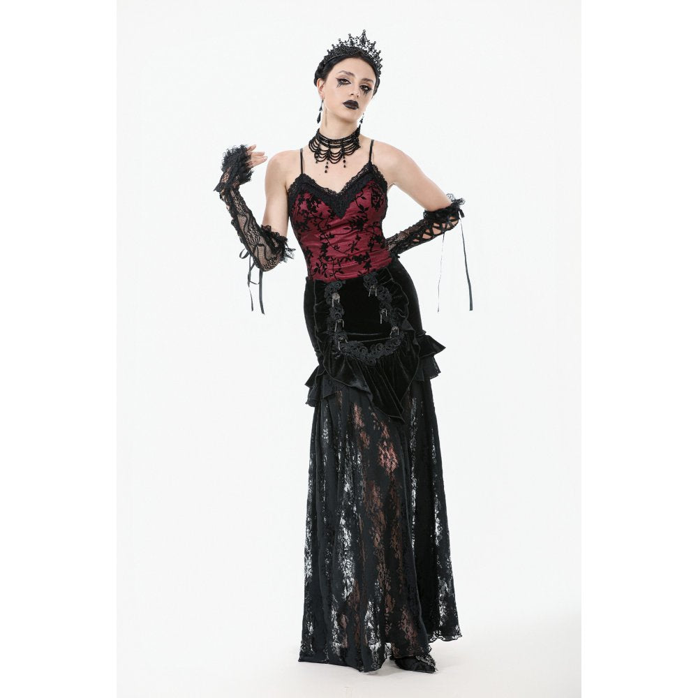 Dark in Love Women's Gothic Camisole Top Althea Lace-Trimmed Velvet - QHA UK