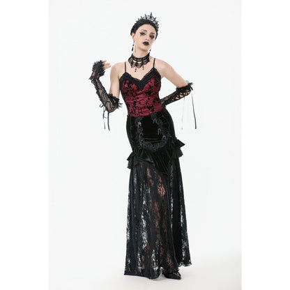 Dark in Love Women's Gothic Camisole Top Althea Lace-Trimmed Velvet - QHA UK
