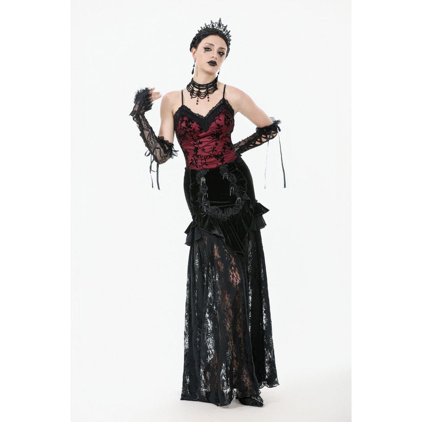 Dark in Love Women's Gothic Camisole Top Althea Lace-Trimmed Velvet - QHA UK