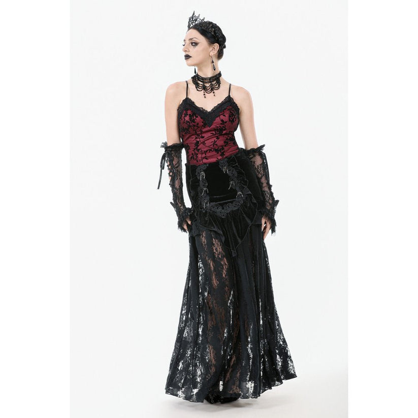 Dark in Love Women's Gothic Camisole Top Althea Lace-Trimmed Velvet - QHA UK