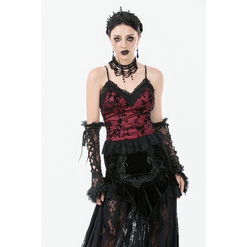 Dark in Love Women's Gothic Camisole Top Althea Lace-Trimmed Velvet - QHA UK