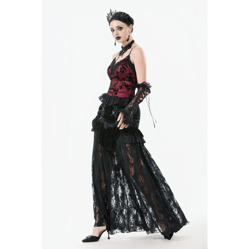 Dark in Love Women's Gothic Camisole Top Althea Lace-Trimmed Velvet - QHA UK