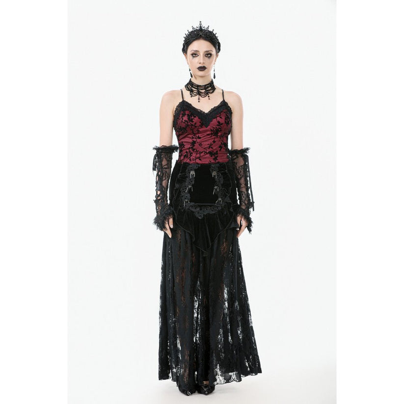 Dark in Love Women's Gothic Camisole Top Althea Lace-Trimmed Velvet - QHA UK