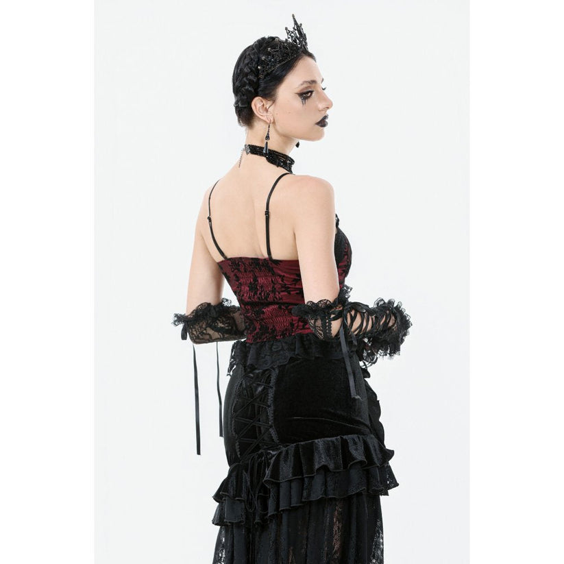 Dark in Love Women's Gothic Camisole Top Althea Lace-Trimmed Velvet - QHA UK
