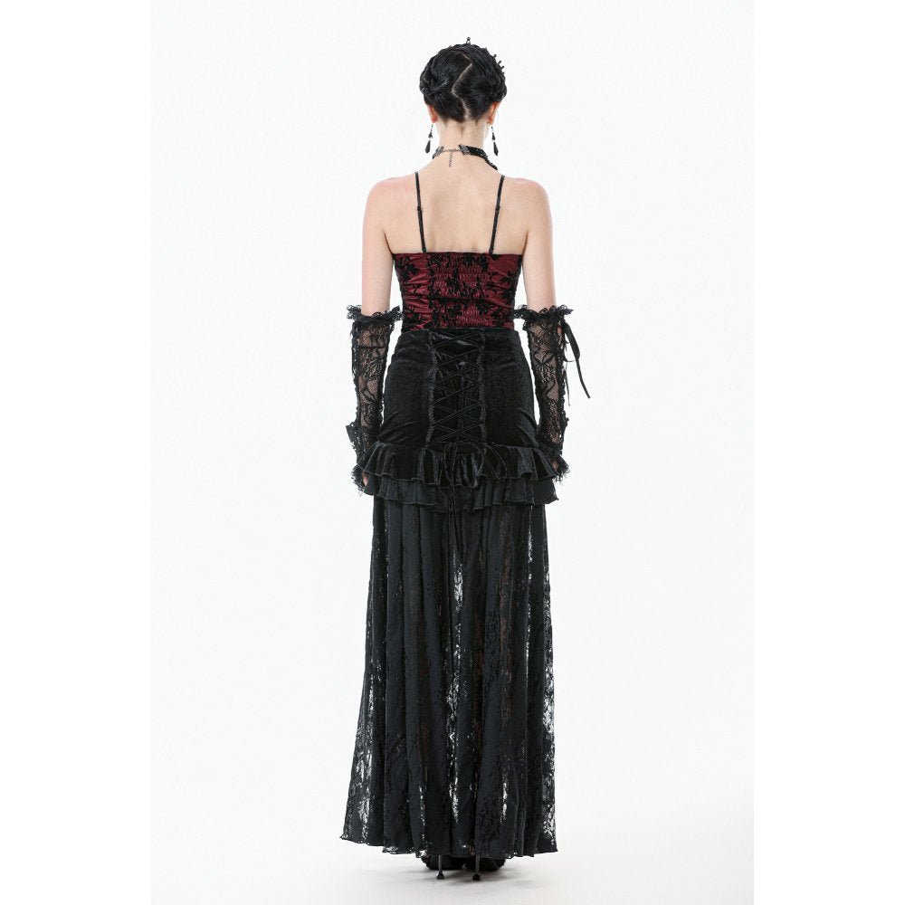 Dark in Love Women's Gothic Camisole Top Althea Lace-Trimmed Velvet - QHA UK